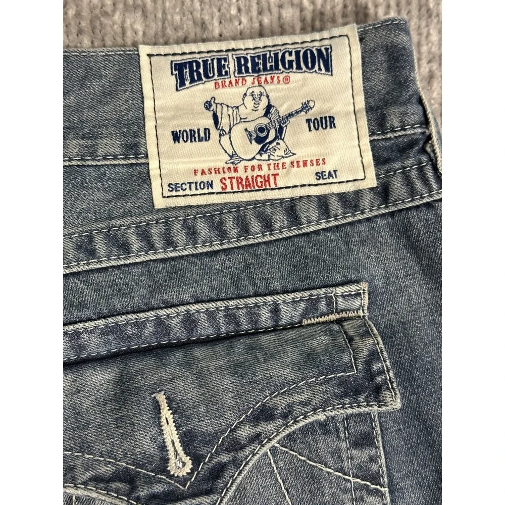 True Religion Men's Medium Wash Blue Straight Fit Denim Jeans 42x30 Flap